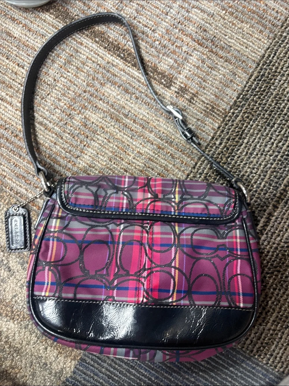 Coach Pink Plaid Signature Turn-Lock Shoulder Bag - Picture 4 of 4